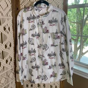 NWT Victorias Secret XL Button Front Pajama Top only Shirt Cities Paris New York